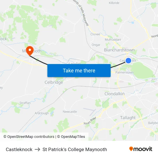 Castleknock to St Patrick's College Maynooth map