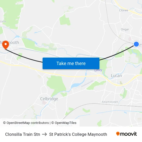 Clonsilla Train Stn to St Patrick's College Maynooth map