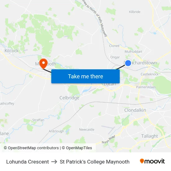 Lohunda Crescent to St Patrick's College Maynooth map