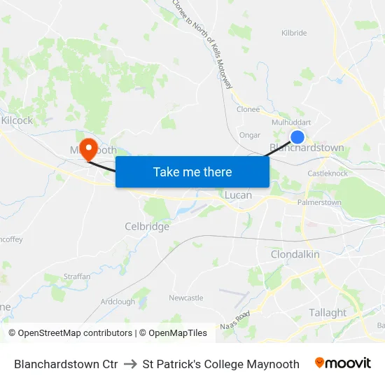 Blanchardstown Ctr to St Patrick's College Maynooth map