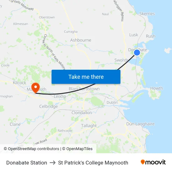 Donabate Station to St Patrick's College Maynooth map