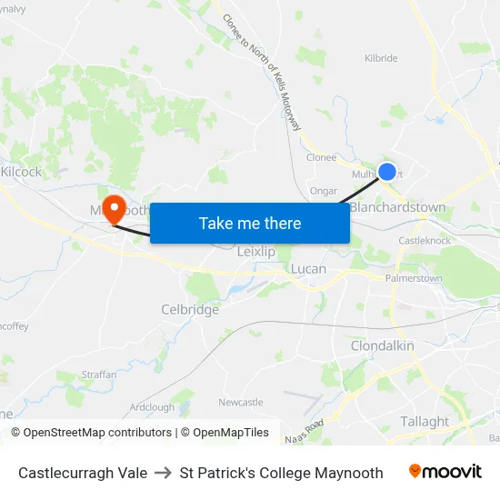 Castlecurragh Vale to St Patrick's College Maynooth map