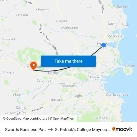 Swords Business Park to St Patrick's College Maynooth map