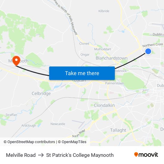 Melville Road to St Patrick's College Maynooth map