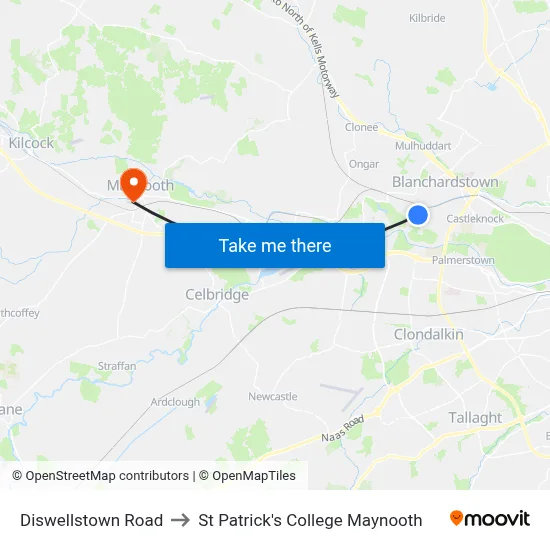 Diswellstown Road to St Patrick's College Maynooth map