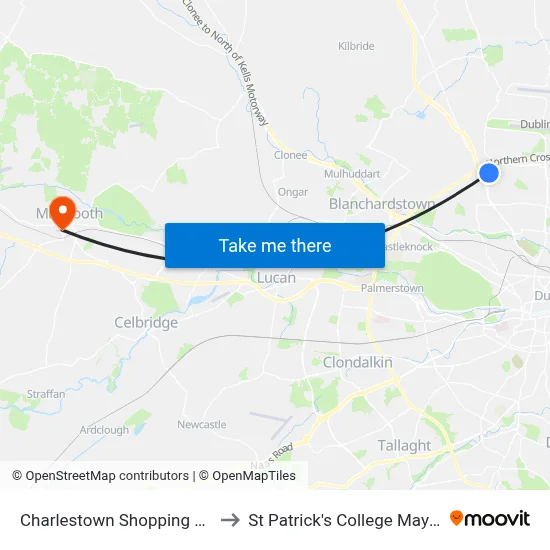 Charlestown Shopping Centre to St Patrick's College Maynooth map