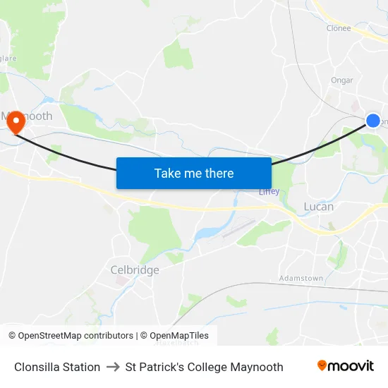 Clonsilla Station to St Patrick's College Maynooth map
