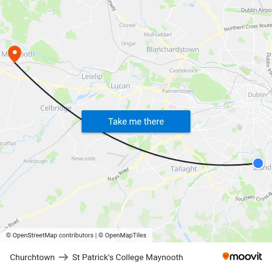 Churchtown to St Patrick's College Maynooth map