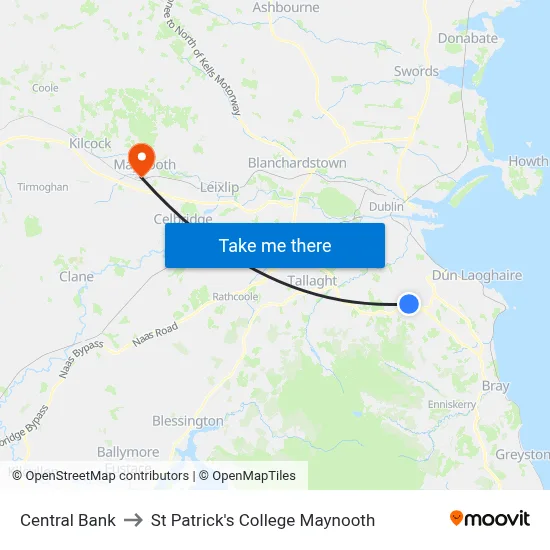 Central Bank to St Patrick's College Maynooth map