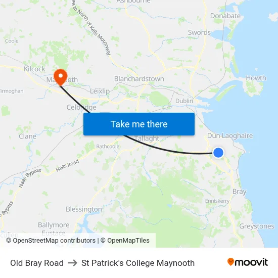 Old Bray Road to St Patrick's College Maynooth map