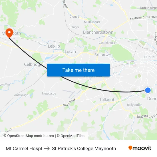 Mt Carmel Hospl to St Patrick's College Maynooth map