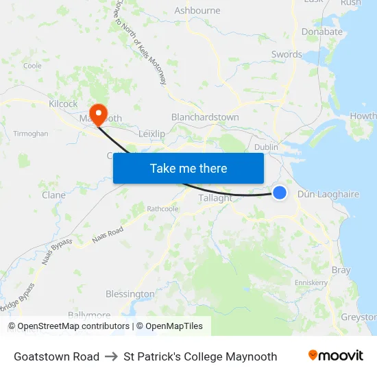 Goatstown Road to St Patrick's College Maynooth map