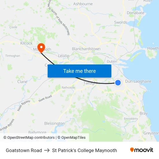 Goatstown Road to St Patrick's College Maynooth map