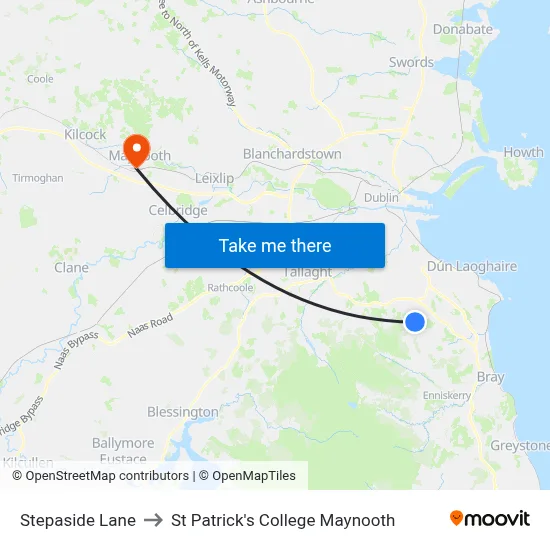 Stepaside Lane to St Patrick's College Maynooth map