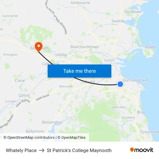 Whately Place to St Patrick's College Maynooth map