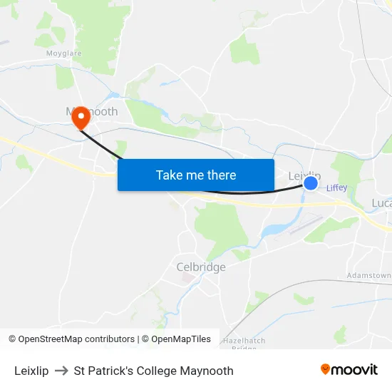Leixlip to St Patrick's College Maynooth map