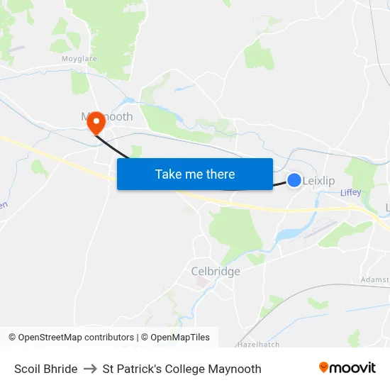 Scoil Bhride to St Patrick's College Maynooth map