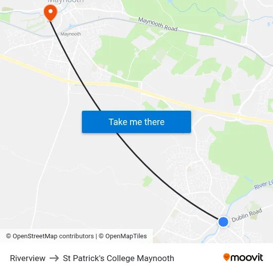Riverview to St Patrick's College Maynooth map