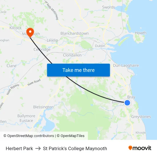 Herbert Park to St Patrick's College Maynooth map