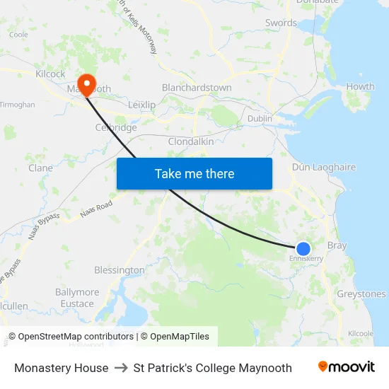 Monastery House to St Patrick's College Maynooth map