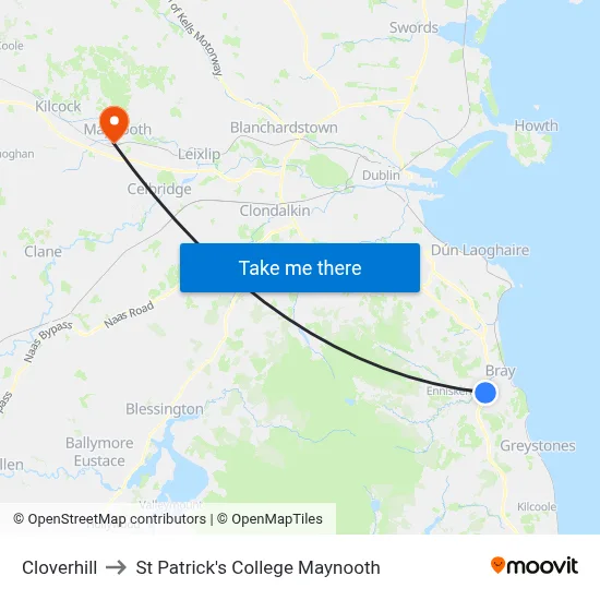 Cloverhill to St Patrick's College Maynooth map