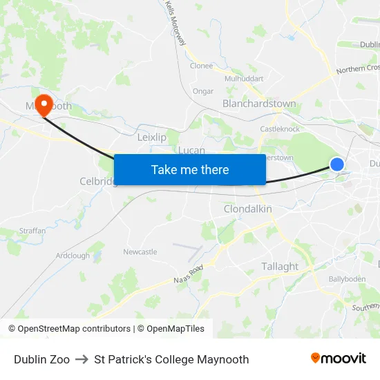 Dublin Zoo to St Patrick's College Maynooth map