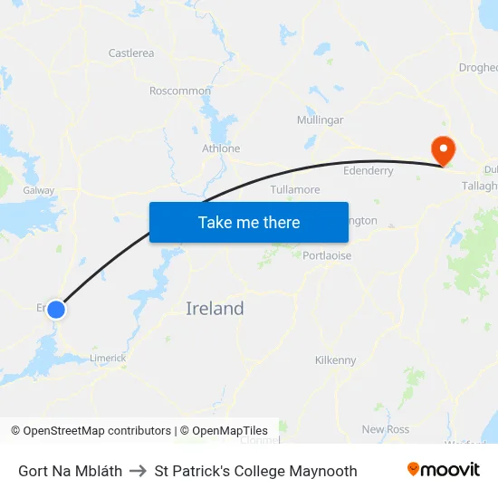 Gort Na Mbláth to St Patrick's College Maynooth map