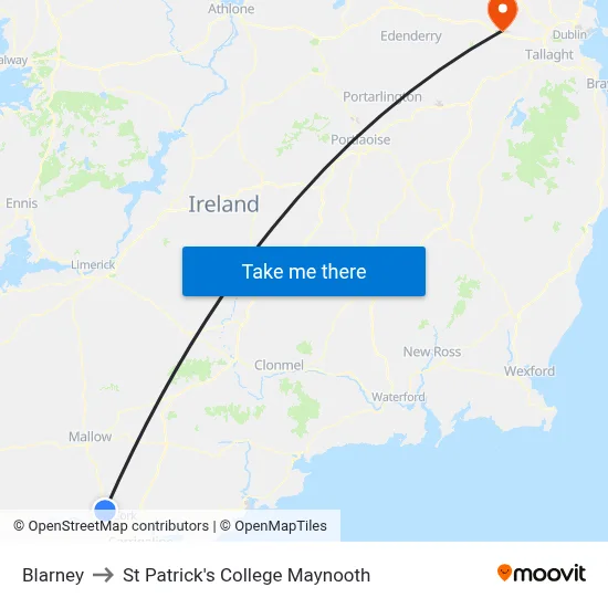 Blarney to St Patrick's College Maynooth map