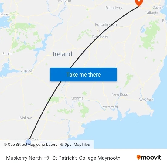 Muskerry North to St Patrick's College Maynooth map