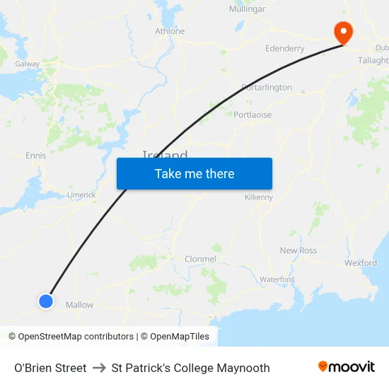 O'Brien Street to St Patrick's College Maynooth map