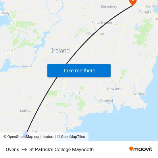 Ovens to St Patrick's College Maynooth map