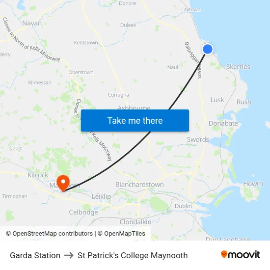 Garda Station to St Patrick's College Maynooth map