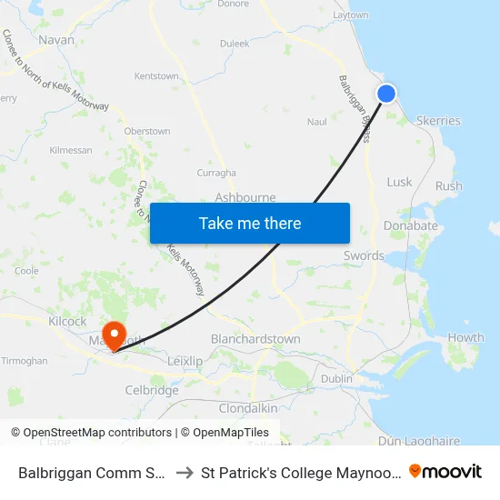 Balbriggan Comm Sch to St Patrick's College Maynooth map