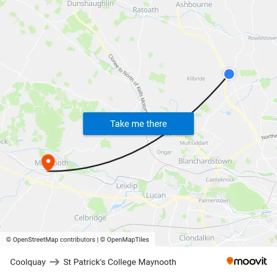 Coolquay to St Patrick's College Maynooth map