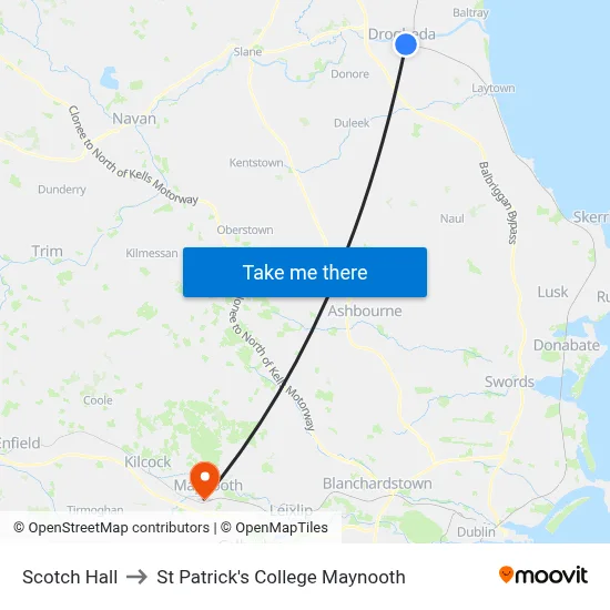 Scotch Hall to St Patrick's College Maynooth map