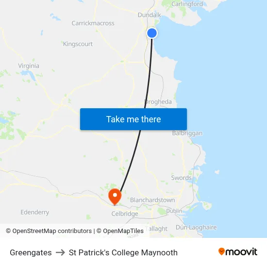 Greengates to St Patrick's College Maynooth map