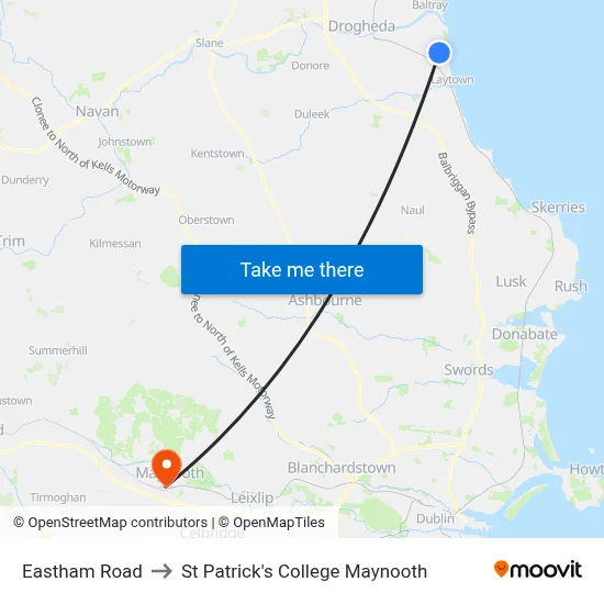 Eastham Road to St Patrick's College Maynooth map