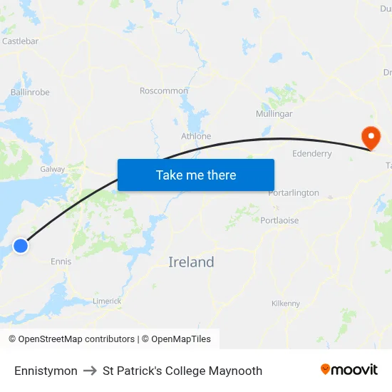 Ennistymon to St Patrick's College Maynooth map