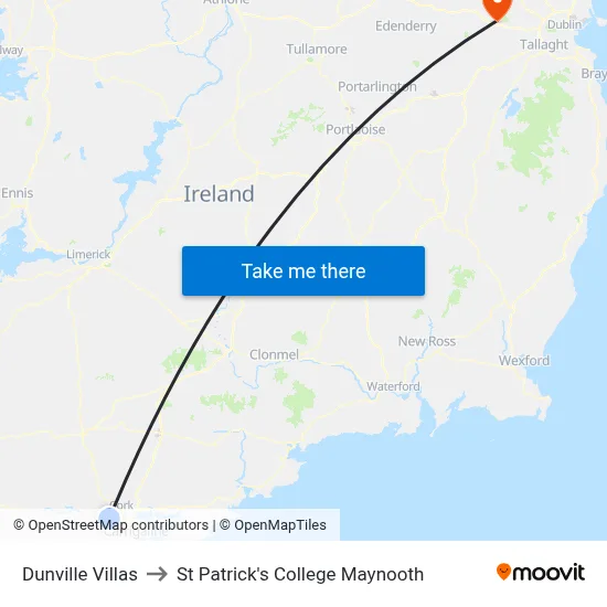 Dunville Villas to St Patrick's College Maynooth map