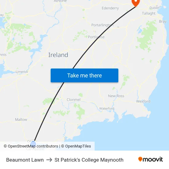 Beaumont Lawn to St Patrick's College Maynooth map