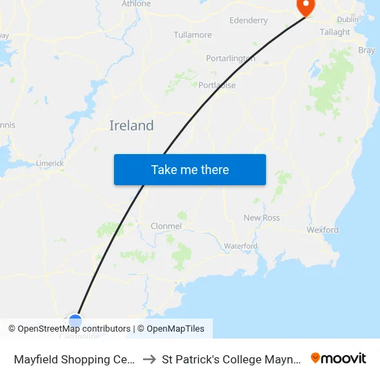 Mayfield Shopping Centre to St Patrick's College Maynooth map