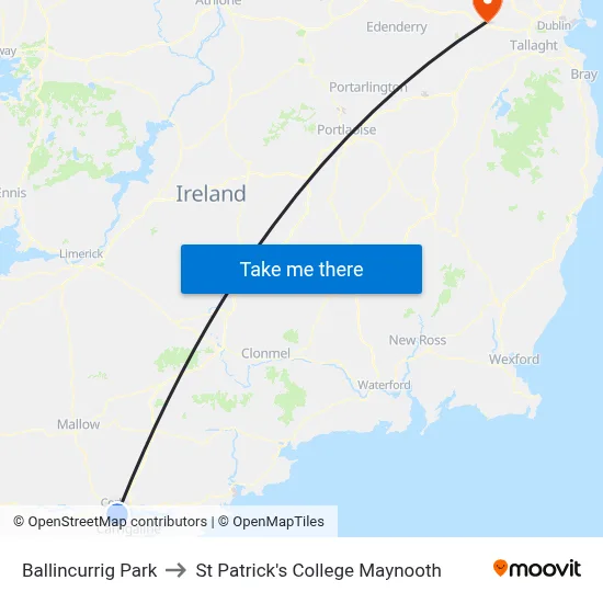 Ballincurrig Pk to St Patrick's College Maynooth map