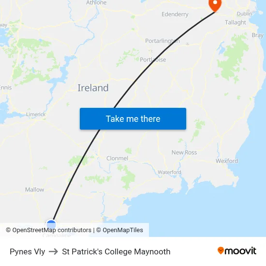 Pynes Vly to St Patrick's College Maynooth map