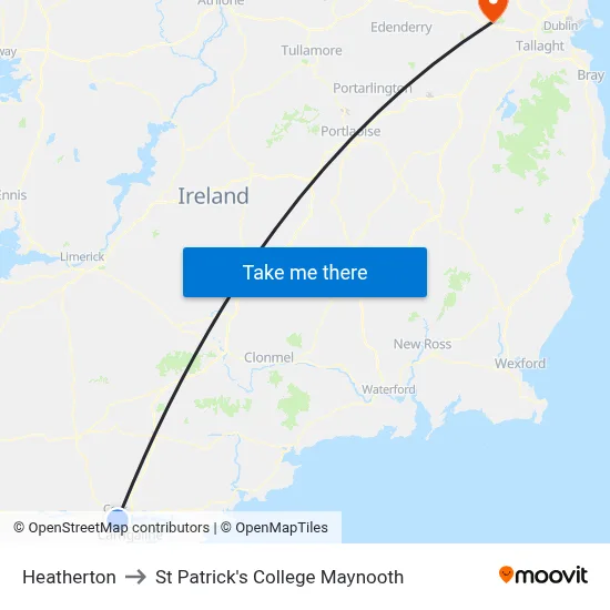 Heatherton to St Patrick's College Maynooth map
