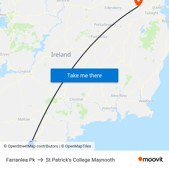 Farranlea Pk to St Patrick's College Maynooth map