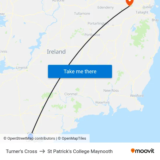 Turner's Cross to St Patrick's College Maynooth map