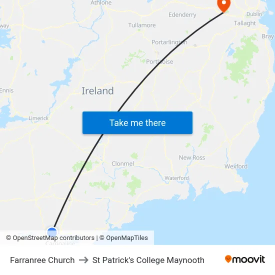 Farranree Church to St Patrick's College Maynooth map