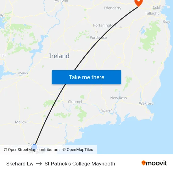Skehard Lw to St Patrick's College Maynooth map