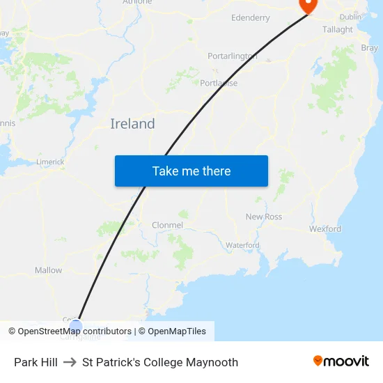 Park Hill to St Patrick's College Maynooth map