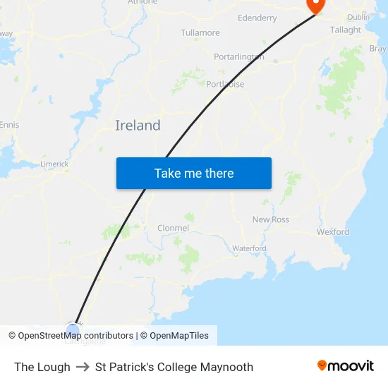 The Lough to St Patrick's College Maynooth map
